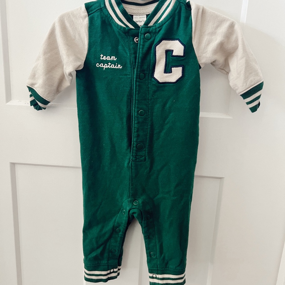 Carter's Green and Cream Varsity Footies with Ribbed Trim